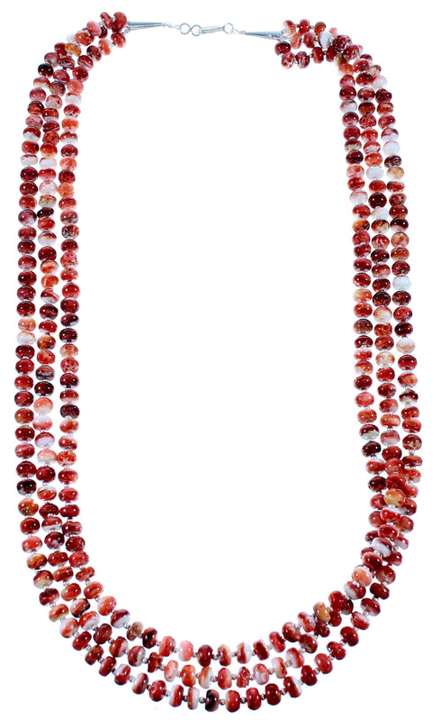Sterling Silver 3-Strand Red Oyster Shell Southwestern Bead Necklace DX117705