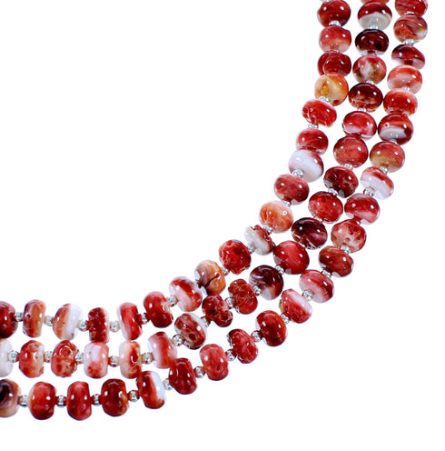 Sterling Silver 3-Strand Red Oyster Shell Southwestern Bead Necklace DX117705