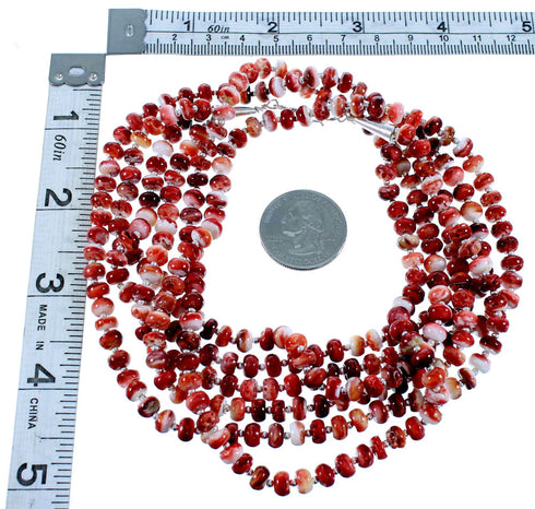 Sterling Silver 3-Strand Red Oyster Shell Southwestern Bead Necklace DX117705