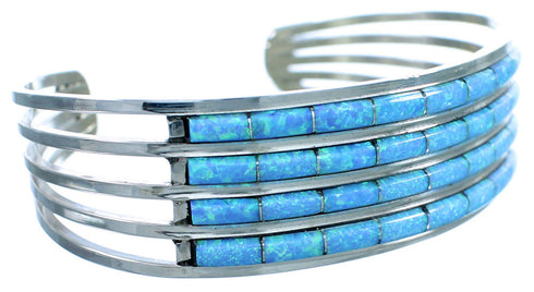 Blue Opal Inlay Authentic Sterling Silver Zuni Cuff Bracelet RX107147