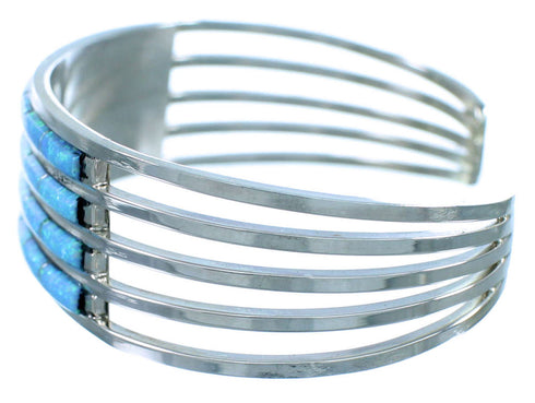 Blue Opal Inlay Authentic Sterling Silver Zuni Cuff Bracelet RX107147