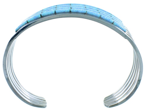 Blue Opal Inlay Authentic Sterling Silver Zuni Cuff Bracelet RX107147