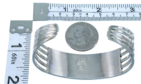 Blue Opal Inlay Authentic Sterling Silver Zuni Cuff Bracelet RX107147