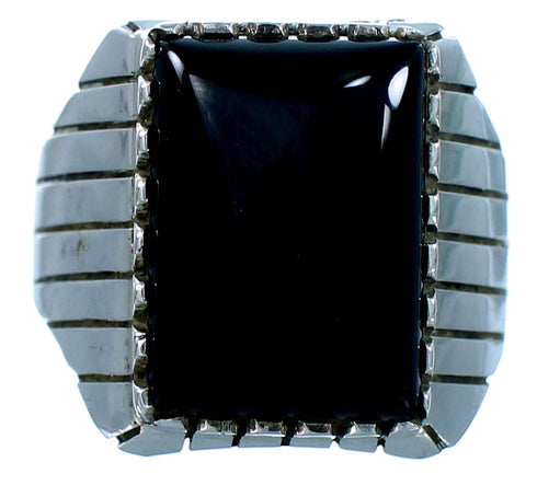 Navajo Onyx And Sterling Silver Ray Jack Ring Size 8-3/4 RX117373