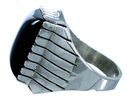 Navajo Onyx And Sterling Silver Ray Jack Ring Size 8-3/4 RX117373