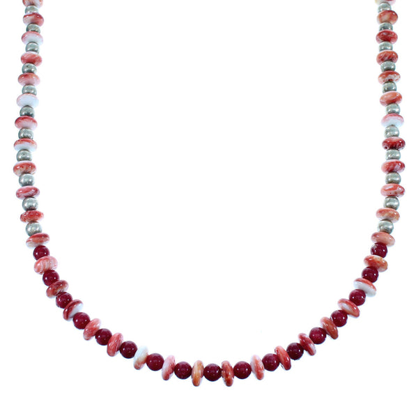Old Pawn Style Sterling Silver Navajo Coral And Oyster Shell Bead Necklace SX108091