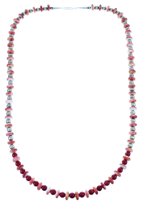 Old Pawn Style Sterling Silver Navajo Coral And Oyster Shell Bead Necklace SX108091
