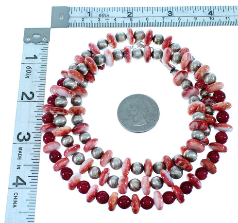 Old Pawn Style Sterling Silver Navajo Coral And Oyster Shell Bead Necklace SX108091