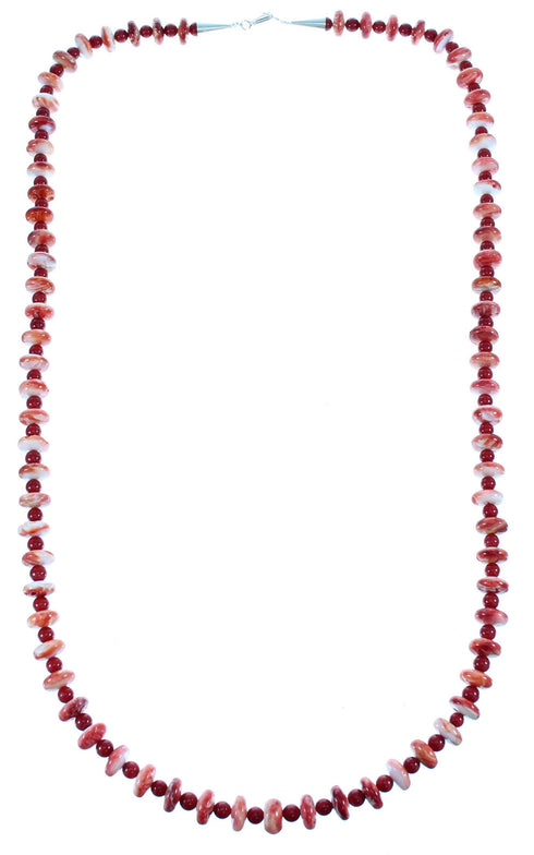 Navajo Oyster Shell And Coral Sterling Silver Bead Necklace SX108120