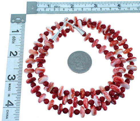 Navajo Oyster Shell And Coral Sterling Silver Bead Necklace SX108120