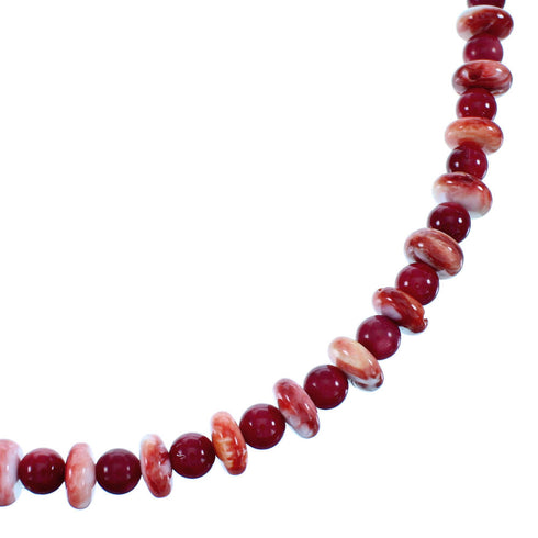 Genuine Sterling Silver Oyster Shell And Coral Navajo Bead Necklace SX108121