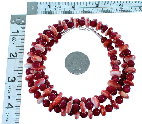 Genuine Sterling Silver Oyster Shell And Coral Navajo Bead Necklace SX108121