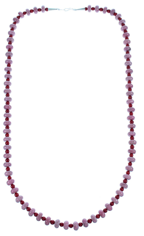 Sterling Silver Navajo Rhodonite And Coral Bead Necklace SX108122