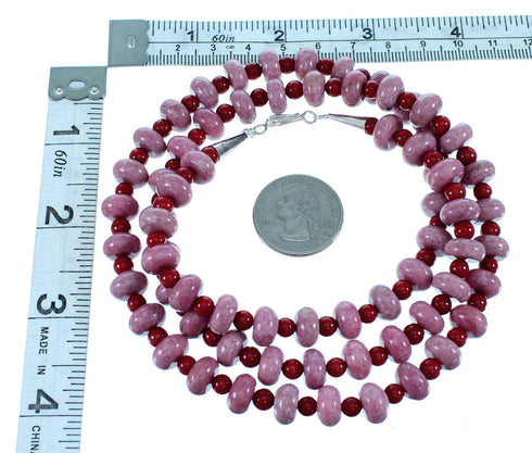 Sterling Silver Navajo Rhodonite And Coral Bead Necklace SX108122