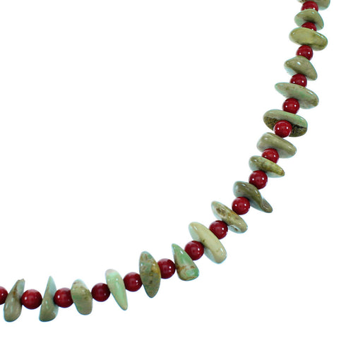 American Indian Turquoise And Coral Authentic Sterling Silver Bead Necklace SX108123