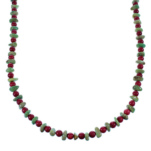Turquoise Coral Navajo Indian Sterling Silver Bead Necklace SX108124