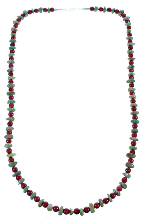 Turquoise Coral Navajo Indian Sterling Silver Bead Necklace SX108124