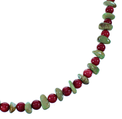 Turquoise Coral Navajo Indian Sterling Silver Bead Necklace SX108124