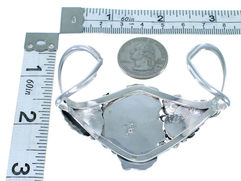 Genuine Sterling Silver Flower And Leaf Navajo Turquoise Coral Jewelry Cuff Bracelet RX108396