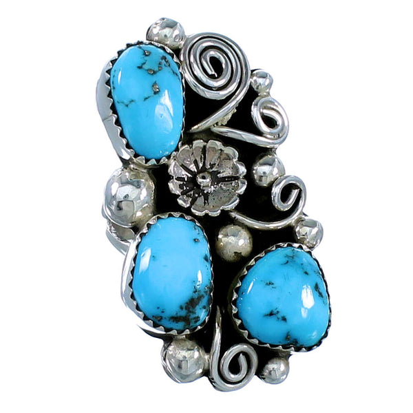 Navajo Sterling Silver Turquoise Flower Ring Size 6-1/2 SX108598