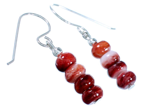 American Indian Genuine Sterling Silver Red Oyster Shell Bead Hook Dangle Earrings RX108657