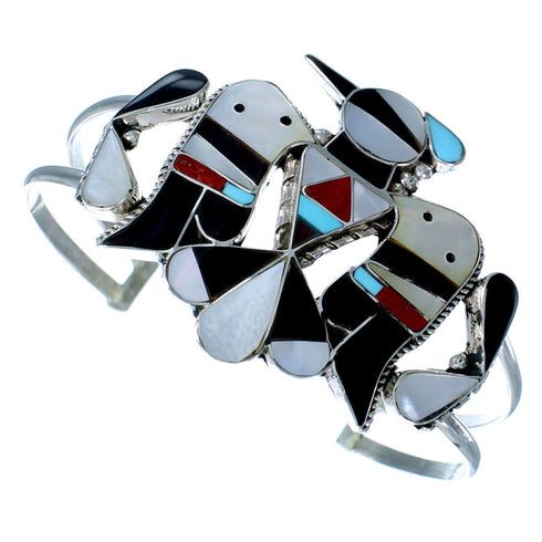 Sterling Silver Multicolor Inlay Thunderbird Zuni Cuff Bracelet RX109215