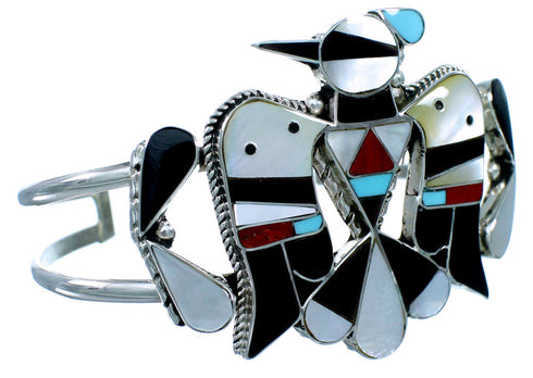 Sterling Silver Multicolor Inlay Thunderbird Zuni Cuff Bracelet RX109215
