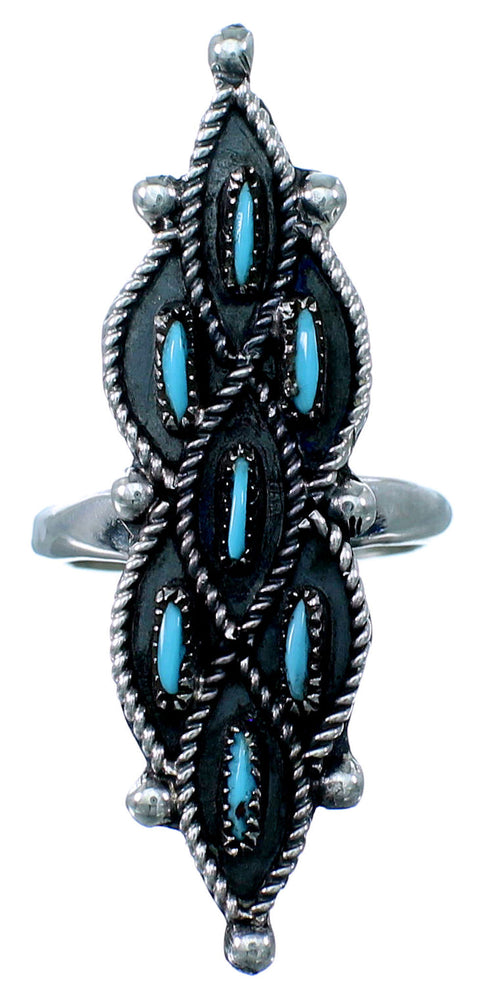 Turquoise Needlepoint Zuni Authentic Sterling Silver Ring Size 6-3/4 JX122057