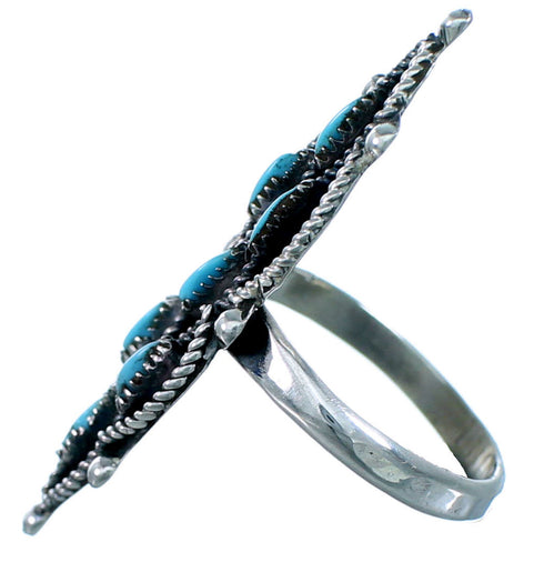 Turquoise Needlepoint Zuni Authentic Sterling Silver Ring Size 6-3/4 JX122057