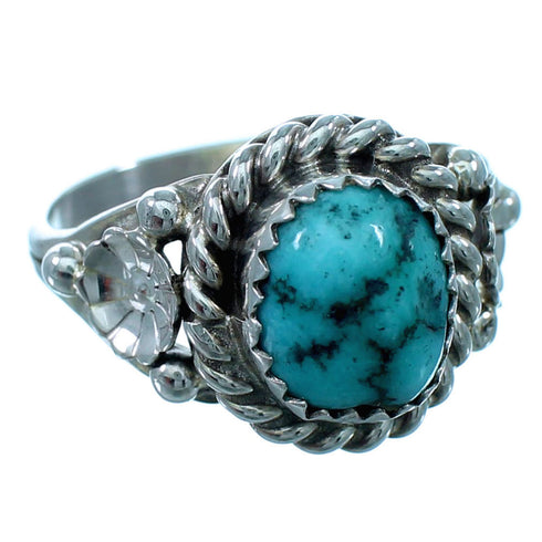 Turquoise Navajo Sterling Silver Flower Ring Size 8-1/4 SX110216