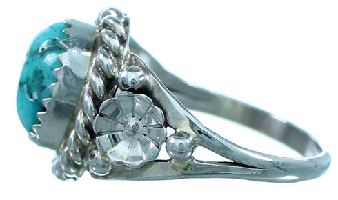 Turquoise Navajo Sterling Silver Flower Ring Size 8-1/4 SX110216