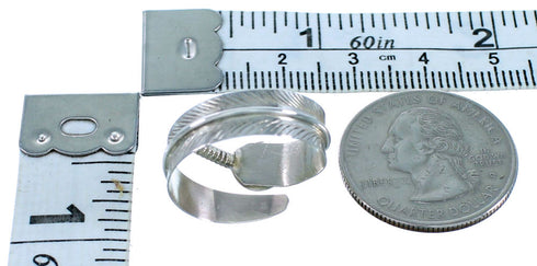 Sterling Silver Turquoise Adjustable Navajo Feather Ring Size 6,7,8 NN20545