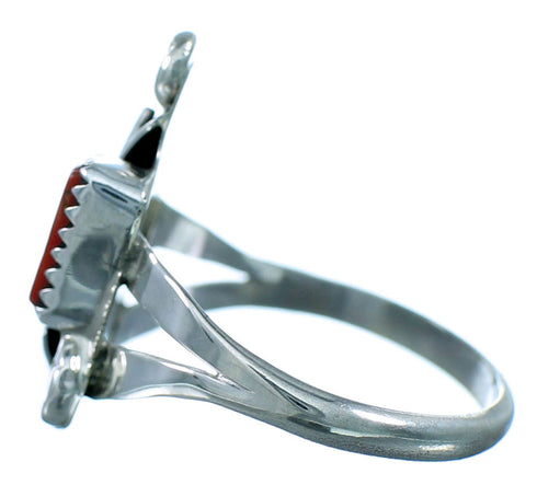 Zuni Coral Genuine Sterling Silver Leaf Ring Size 5-3/4 JX122067