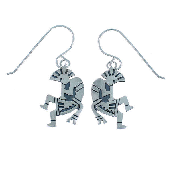 Sterling Silver Overlay Navajo Kokopelli Hook Dangle Earrings SX110738