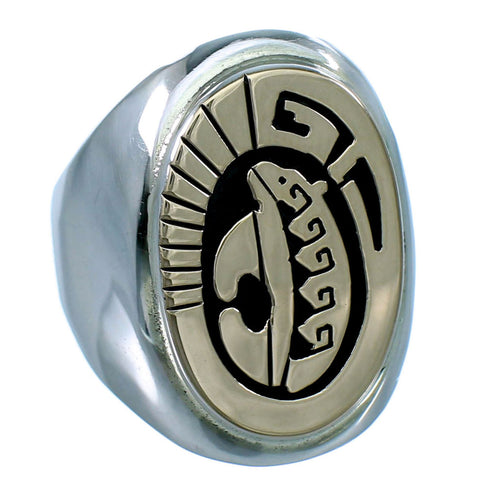 Navajo Sterling Silver 14KG Calvin Peterson Bear Water Wave Ring Size 10-1/2 SX111623