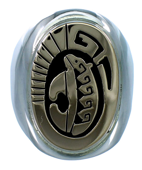 Navajo Sterling Silver 14KG Calvin Peterson Bear Water Wave Ring Size 10-1/2 SX111623