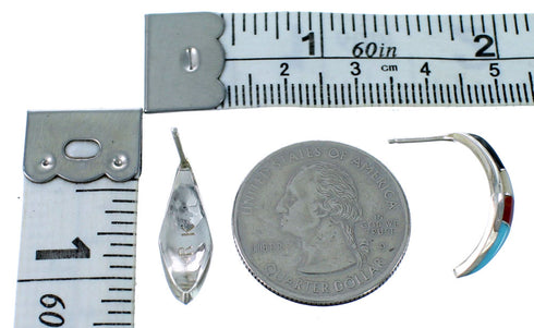 Sterling Silver Multicolor Inlay Zuni Post Hoop Earrings RX111749