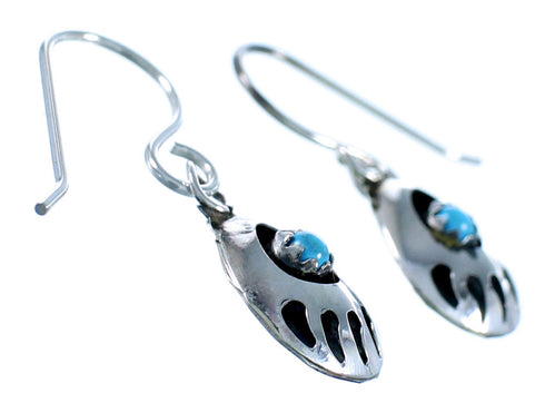 American Indian Authentic Sterling Silver Turquoise Bear Paw Hook Dangle Earrings SX106071