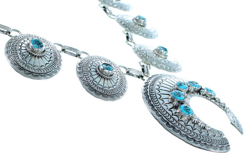 Navajo Turquoise Sterling Silver Concho Squash Blossom Necklace Set SX111761