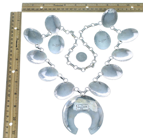 Navajo Turquoise Sterling Silver Concho Squash Blossom Necklace Set SX111761