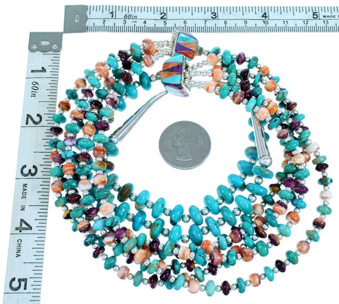 Genuine Sterling Silver Multicolor 5-Strand Bead Necklace SX112411