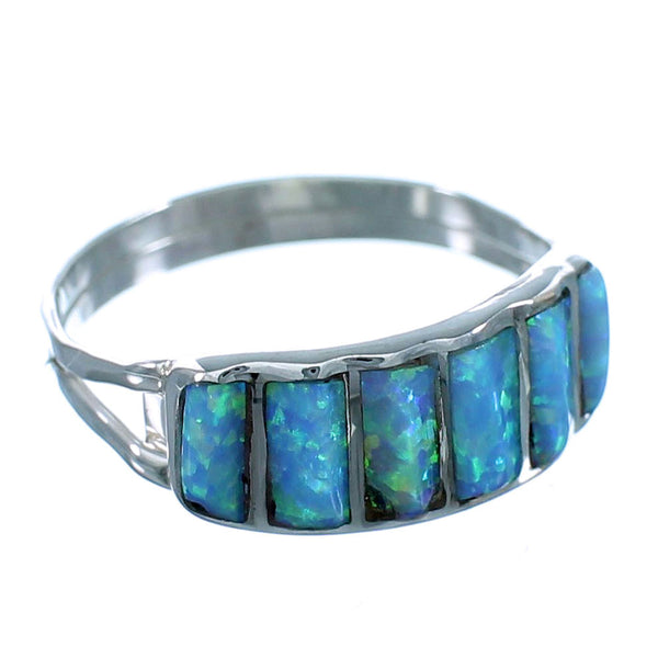 Blue Opal Zuni Sterling Silver Ring Size 6-3/4 RX112950