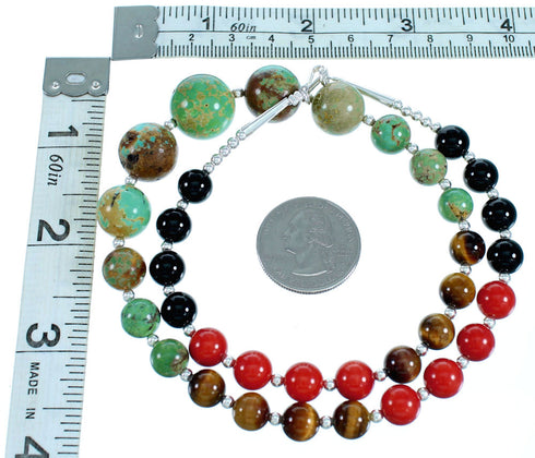 Sterling Silver Navajo Multicolor Bead Necklace RX113623
