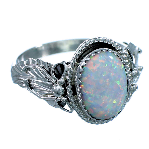 Navajo Indian Scalloped Leaf Sterling Silver Opal Ring Size 14-1/4 LX113914
