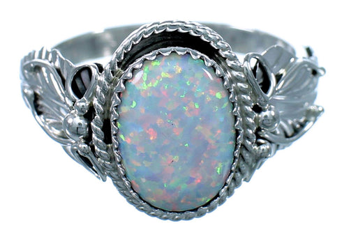 Navajo Indian Scalloped Leaf Sterling Silver Opal Ring Size 14-1/4 LX113914