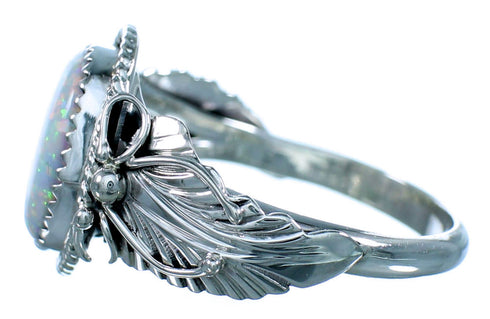 Navajo Indian Scalloped Leaf Sterling Silver Opal Ring Size 14-1/4 LX113914