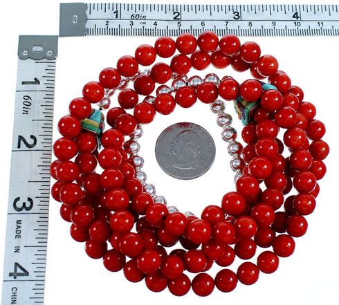 3-Strand Sterling Silver Coral Multicolor Bead Necklace SX114499
