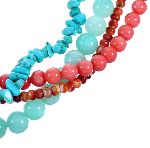 4-Strand Multicolor Sterling Silver Bead Necklace SX114496