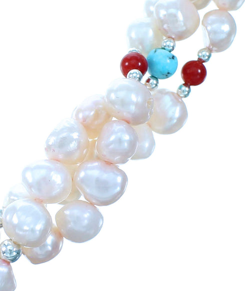 Multicolor 3-Strand Sterling Silver Twisted Bead Necklace SX114525