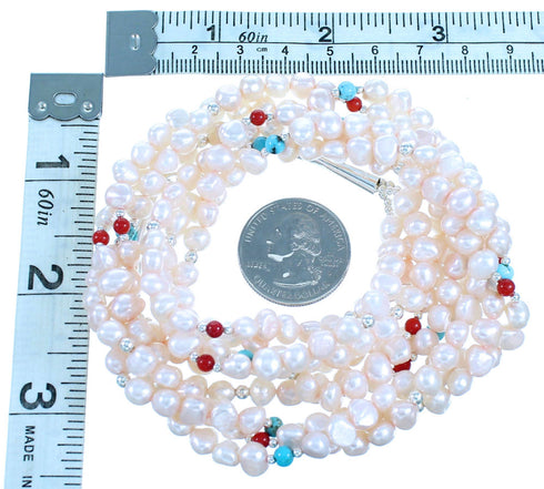 Multicolor 3-Strand Sterling Silver Twisted Bead Necklace SX114525